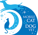 Logo featuring a stylized cat and dog silhouette surrounded by spots in a circular shape, with the text "Mobile Cat & Dog Vet" in white on a blue background, perfectly capturing the caring spirit of your local veterinarian.